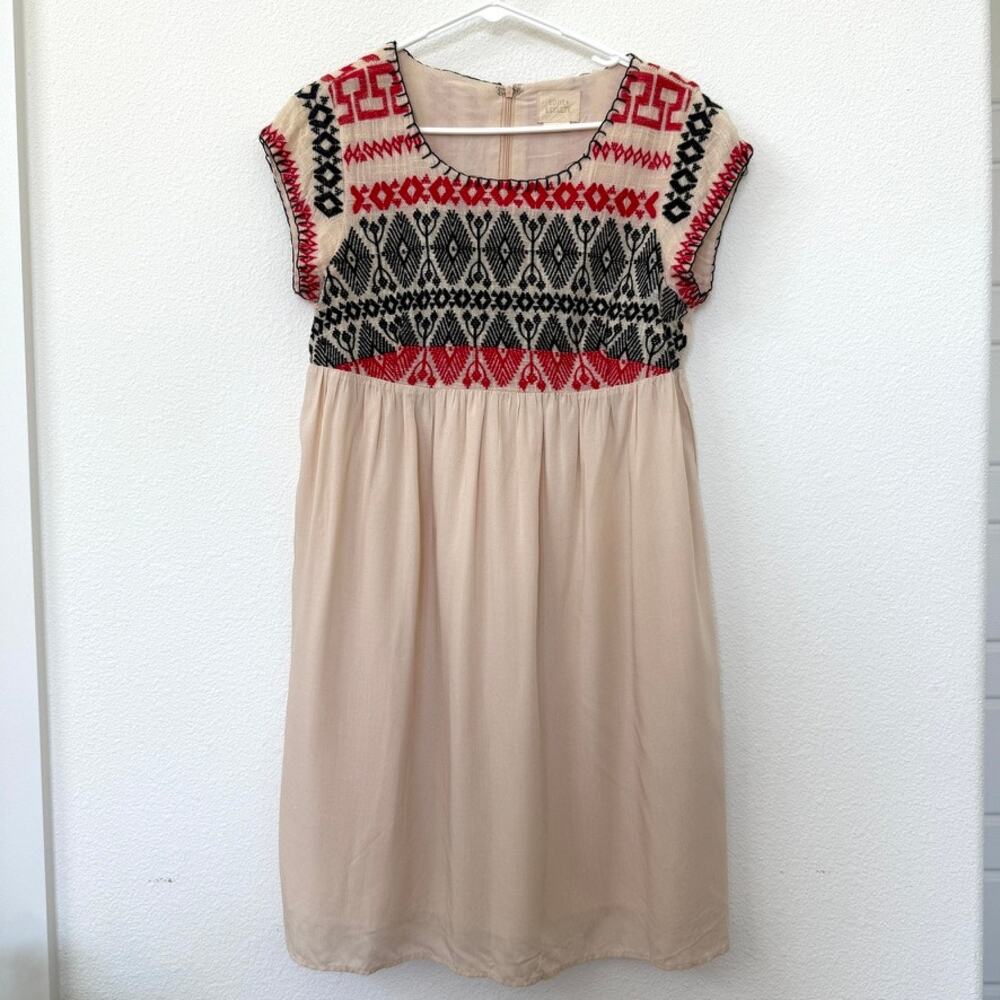 EDME & ESYLLTE Embroidered Empire Waist Dress Cream‎ Red Black Boho Folk M